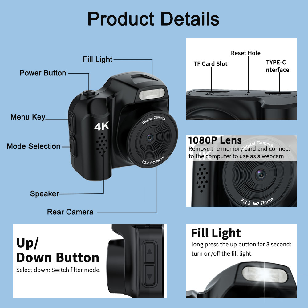 Mini 64MP 4K Ultra HD Digital Camera 袖珍拇指相机09